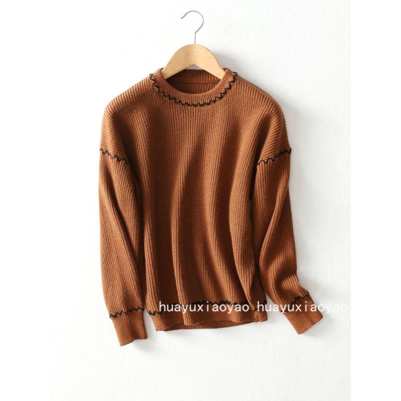 Special Price ~ Solid Color Simple All-Match Bright Line Short Round Neck Pullover Sweaters Thickened Bottoming Shirt Ladies Fall and Winter
