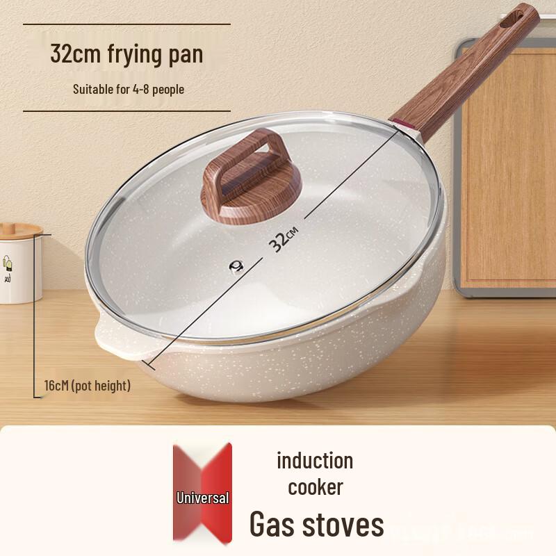 ZISIZ Antihaft-Wok mit Deckel und Pfannenwender, 32 cm