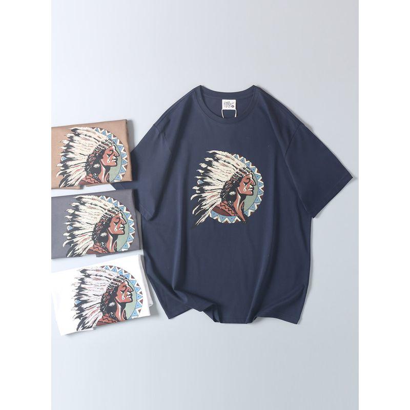 Vintage Trendy Printed Short-Sleeve T-Shirt for Men, Summer Casual Versatile Mercerized Cotton Tee, Export Surplus with Tags Removed