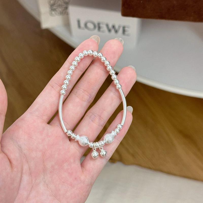 Silver Ethnic Style Double Fish Bell Swinging Female Bracelet Chinese Style Exquisite Bangles Charm Banquet Gift
