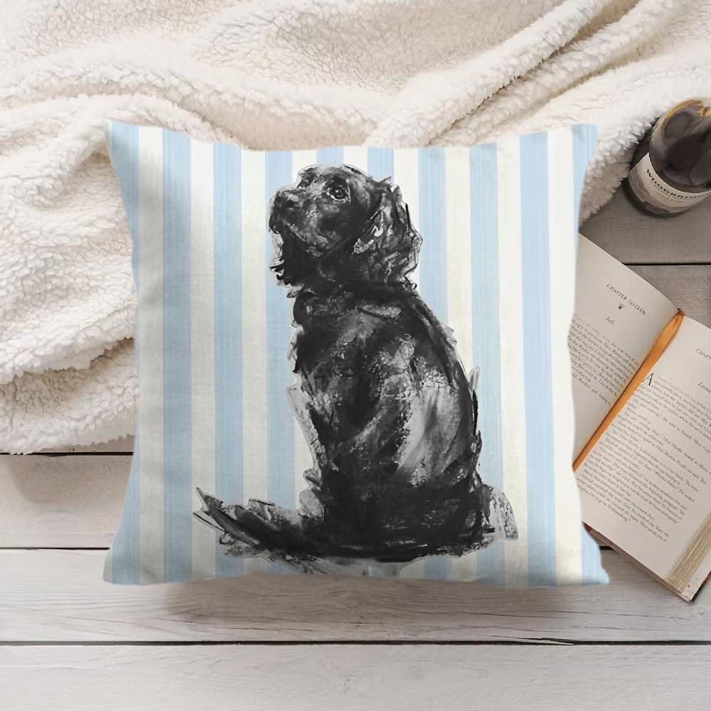 Simple Striped Marine Dog Cushion Cover Silky Short Plush Invisible Zipper Dustproof Sofa Pillow Case For Home Decor