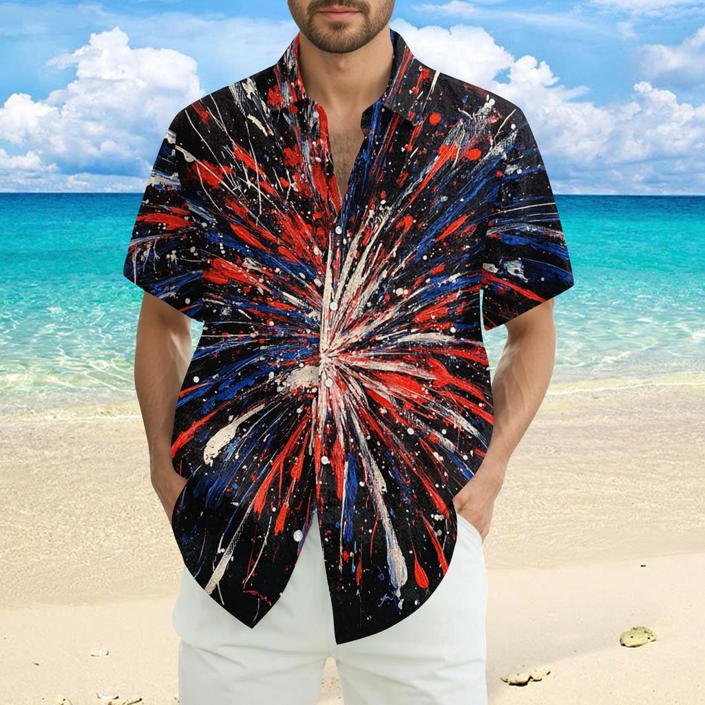 Men's Casual Casual Independence Day Print Short-sleeved Shirt