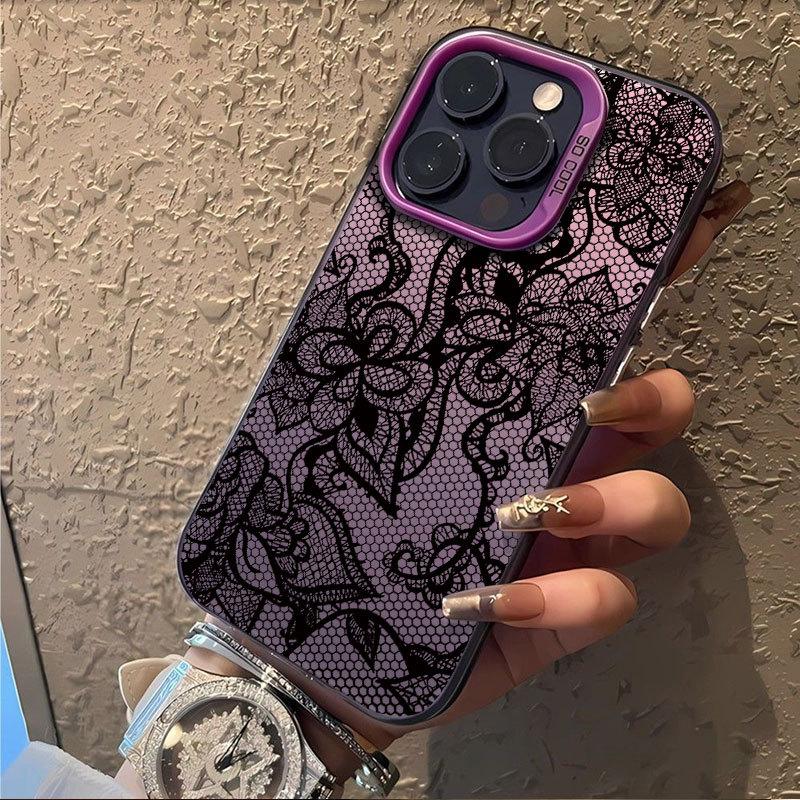 Husă de Telefon cu Model Dantelă Neagră Pentru iPhone 17 Pro Max 16 15 14 Plus 13 12 11 Pro Max 16E 17Air X XR XS Max Husă Moale Antishock