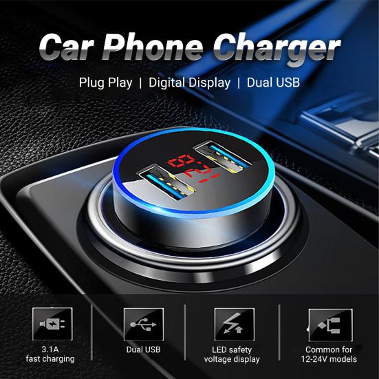 Buy Car Phone Charger Quick Charging Plug Play Digital Display Dual USB