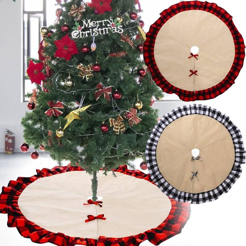 Stylish Christmas Tree Skirt With Creative Red And Black Checkered Design For Festive Decor
