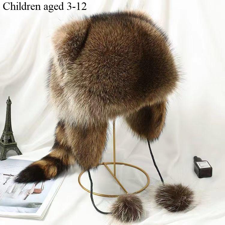 

Шапка-енот с защитой ушей, мех американского енота, хулиганская шапка, детская, унисекс, для пары, меховая шапка M（54-56cm）