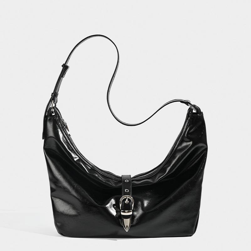 

Повседневный нишевый дизайн металлическая пряжка текстура Pittot сумка подмышкой модная женская сумка через плечо чёрный