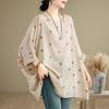 Short Sleeve Plus Size Cotton Vintage Polka Dot Casual Loose Long Tops Women Summer T-shirt