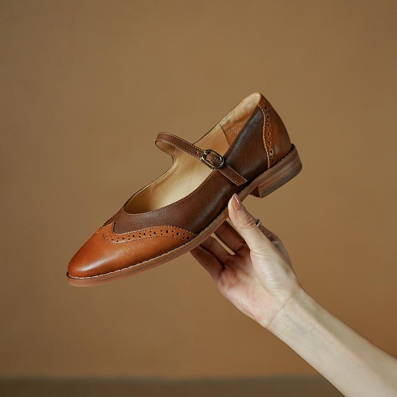 Fashion 2024 New Spring Women Shoes Mary Jane Round Toe Low Heel Genuine Leather Chunky Women Pumps Shoes for Women Zapatos De Mujer