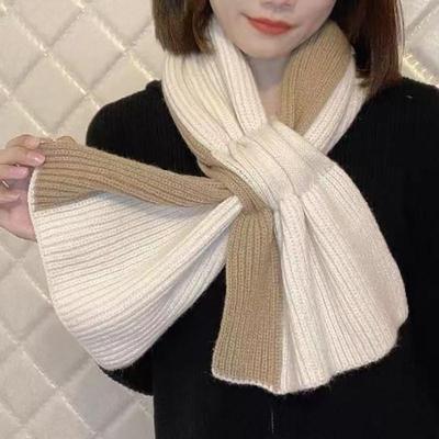 Bufanda corta de punto cruzado para otoño e invierno, con bloques de colores, cálida, suave y gruesa, para mujer, estola corta, resistente al viento.