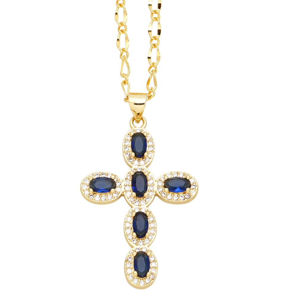Fashion Personality 1 Piece Necklace Elegant Women's Micro Inlaid Colorful Round Zircon Cross Necklace