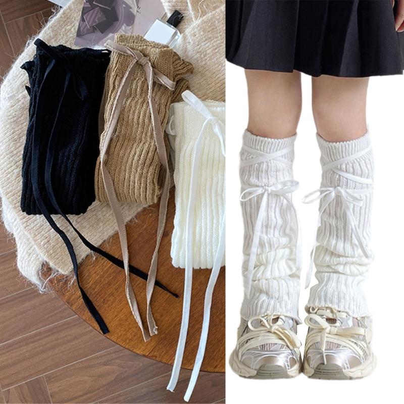 Sock Sleeves Fashionable Tie Bowknot Girls Stackable Socks Comfortable Leg Cover for Daily Wear and Parties