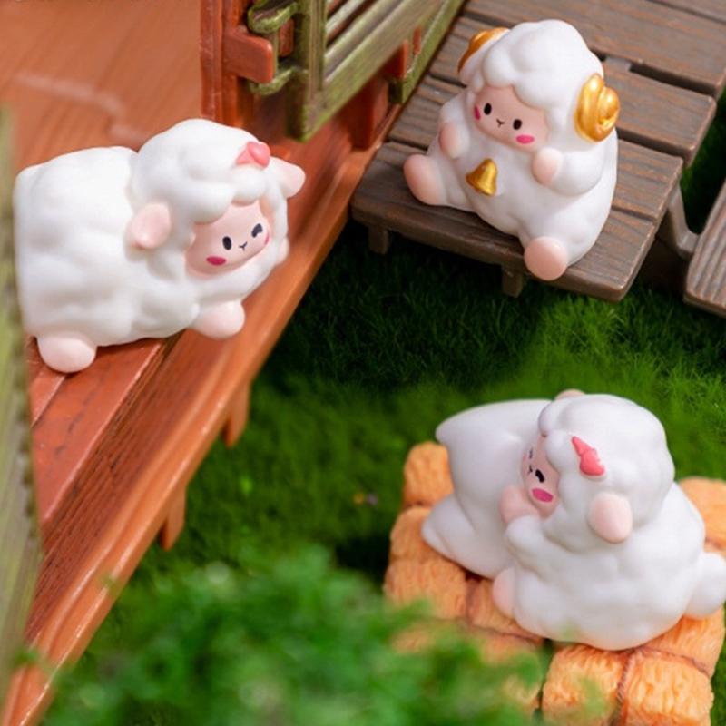 Mini Roztomilé Ovečky Ornament Kreslená Zvířátka Figurka Mikro Krajina Domeček pro panenky Model Interiér auta Domů Dekorace na plochu