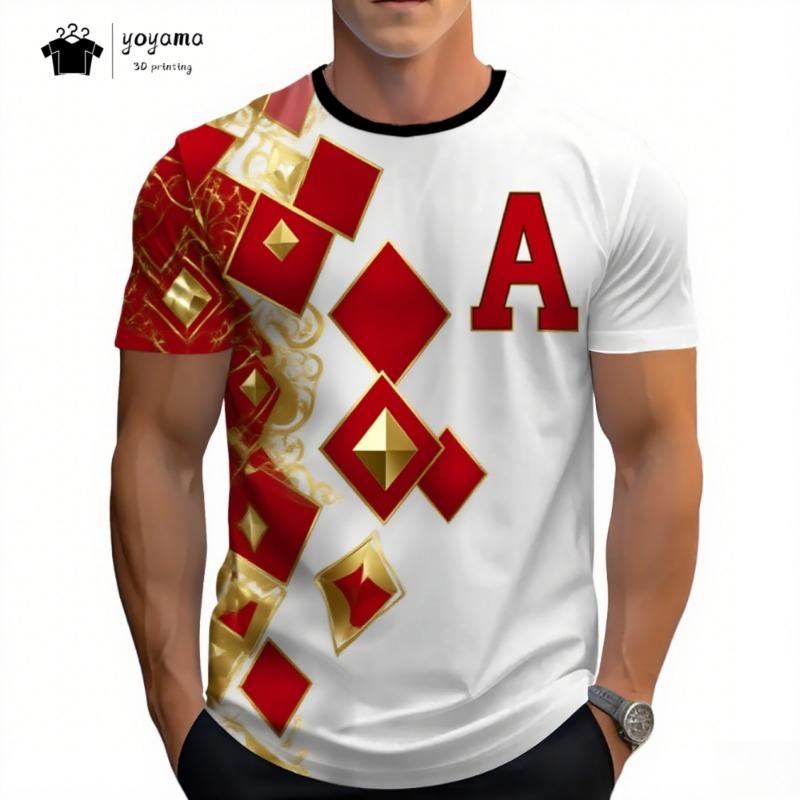 Street Men's T-Shirt 3D Poker Print Men's Top Summer Trendy Versatile Men's Short Sleeved Tee Fashion Round Neck Men's Clothing