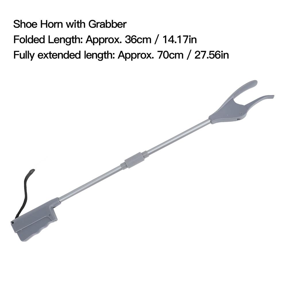 Shoe Horn with Grabber Long Handle Shoe Horn Folding Foot Shoehorn for The Elderly Pregnant Women Gray