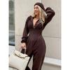Womens 2026 Fall Winter Hooded Jumpsuit Long Sleeve Relaxed Fit Fleece Romper With Cinched Waist Cuffed Ankles