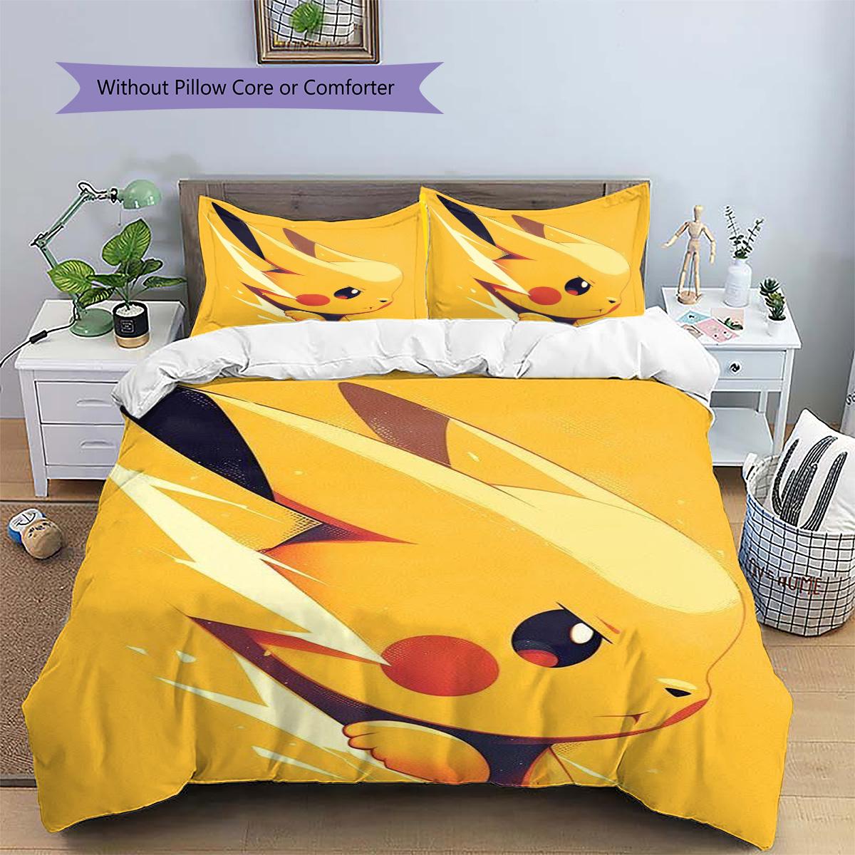 

Pikachu Patterned Pillowcase & Duvet Cover Set Modern Bedroom Bedding Present for Anime Fans.-TING 135x200cm