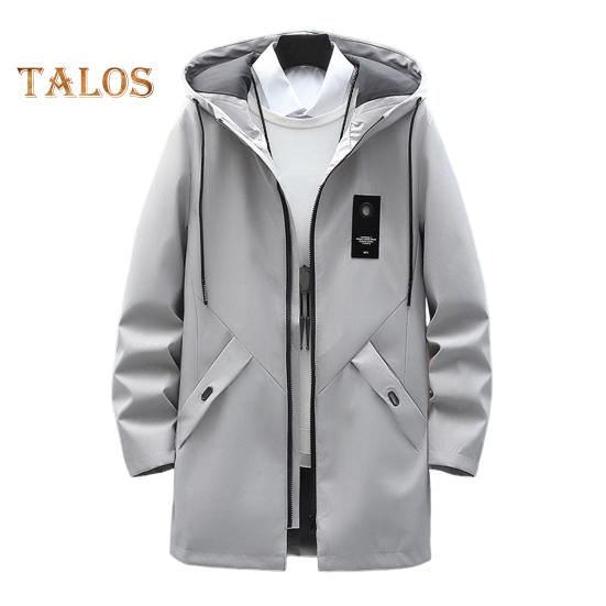 

Мужской плащ с капюшоном, длинными рукавами, завязками на шнурке, средней длины, с карманами, однотонная ветровка на молнии M серый