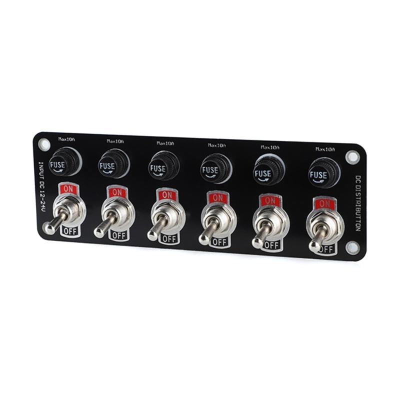 Rockers Switch, 6 Gang Round Rockers Switch Panel, Waterproof Easy-to-Install 12V 24V Switch 10A Fuses for Boats RVs