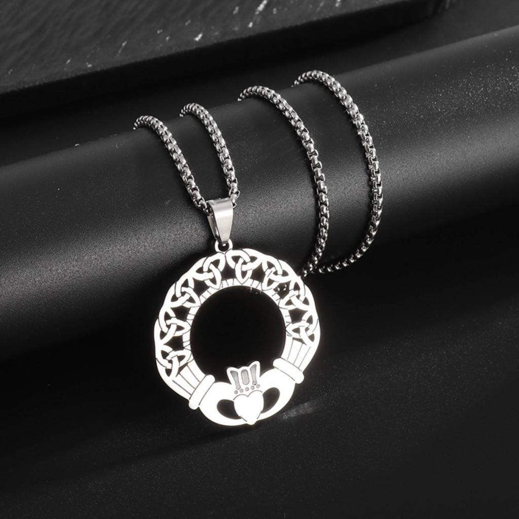 Stainless Steel Irish Celtic Knot Pendant Necklace for Women Men Amulet Jewelry Gift