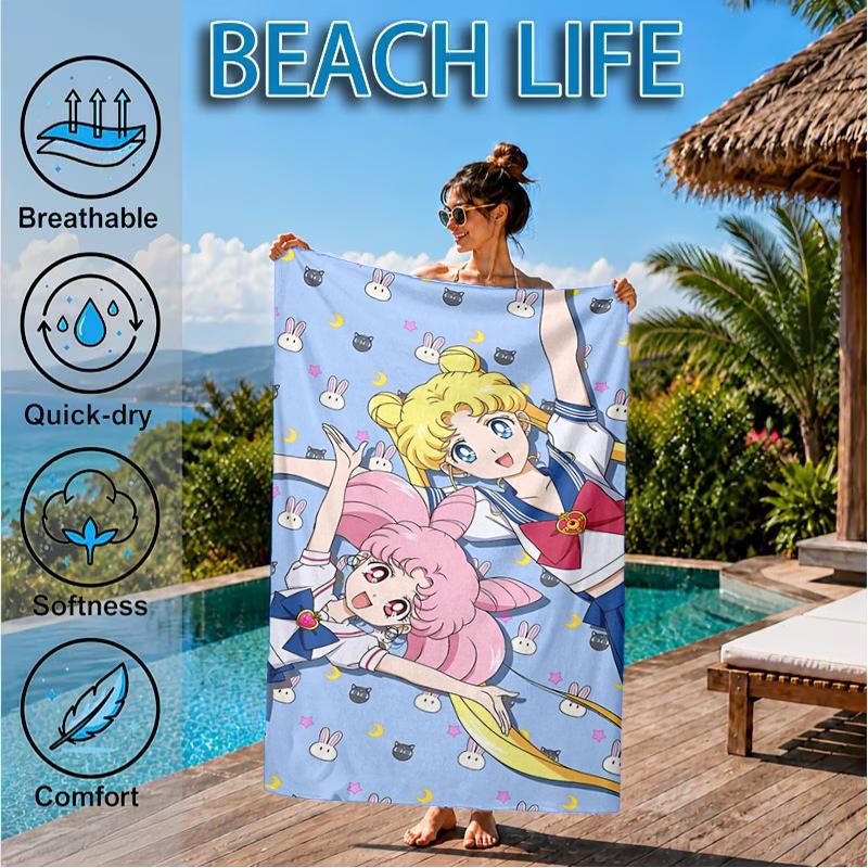 Pink Moon Puella Magi Beach Towel, Super Soft Microfiber, Perfect Gift for Her/Him, Birthday, for Pool, Beach, Travel, Decor Beach Party