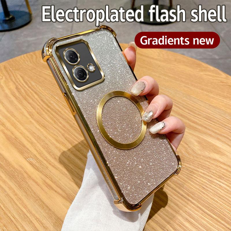 Luksus Plating Støtsikker Gjennomsiktig Magnetisk Ring Telefondeksel For Motorola Moto G84 G54 G82 5G G52 G71S G10 G20 G30 Glitte Mykt Deksel