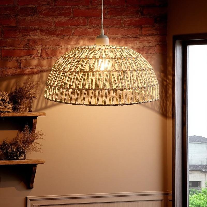 Handwoven Rattan Chandelier Bohemian Globe Pendant Light for Living Room Bedroom Porch Nordic Woven LED Lighting