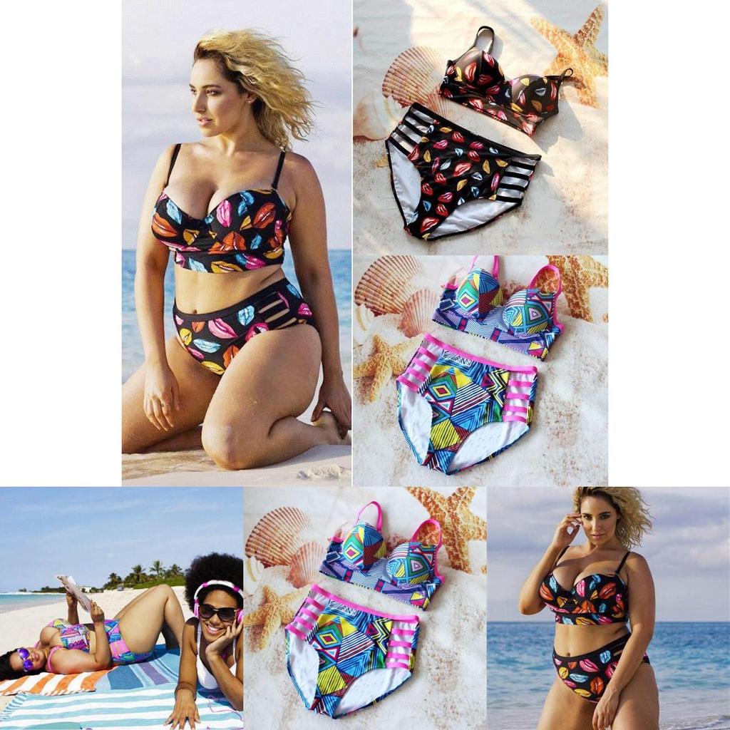 Stylish Women Push Up Padded Plus Size Bikini Set With High Waist Design For Comfort