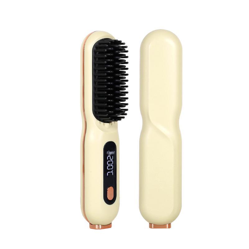 

Portable Wireless Ionic Straightening Comb for Hair and Beard – Gentle, No Damage Styling EU Plug бежевий