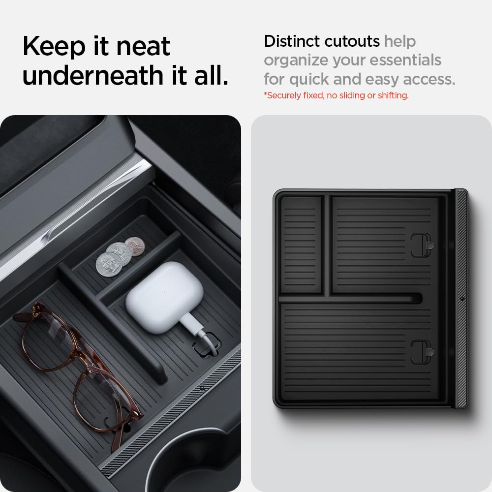 Spigen Center Console Organizer Tray for Tesla Model Y Juniper and Tesla Model 3 Highland Carbon Edition TO220H ACP07407 (2025) (2025/2024) [No Slide]