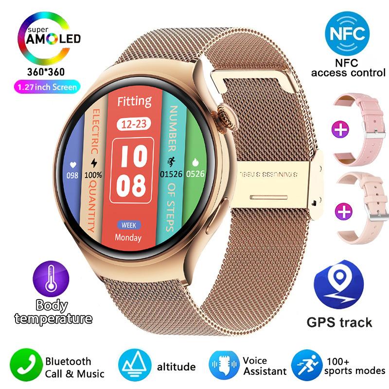 

2025 Новые женские модные умные часы женщины AMOLED HD экран GPS Спорт Пульс Bluetooth звонок Водонепроницаемые Уличные Смарт-часы Женские Mesh Belt золотой