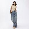 Women's High Rise Wide Leg Jeans Loose Fit Straight Cut Vintage Washed Denim Pants Draping Floor Length Trousers For Spring Casual Streetwear