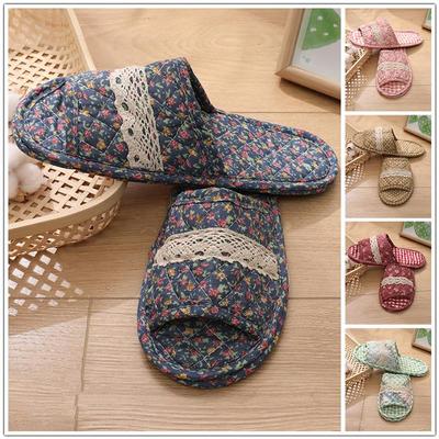 1Pair Flat Shoes Non-slip Home Slippers Indoor Floor Shoes Floral Printed Cotton Lightweight