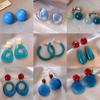 French fresh blue geometric flower resin earrings light luxury stud earrings personality temperament earrings women