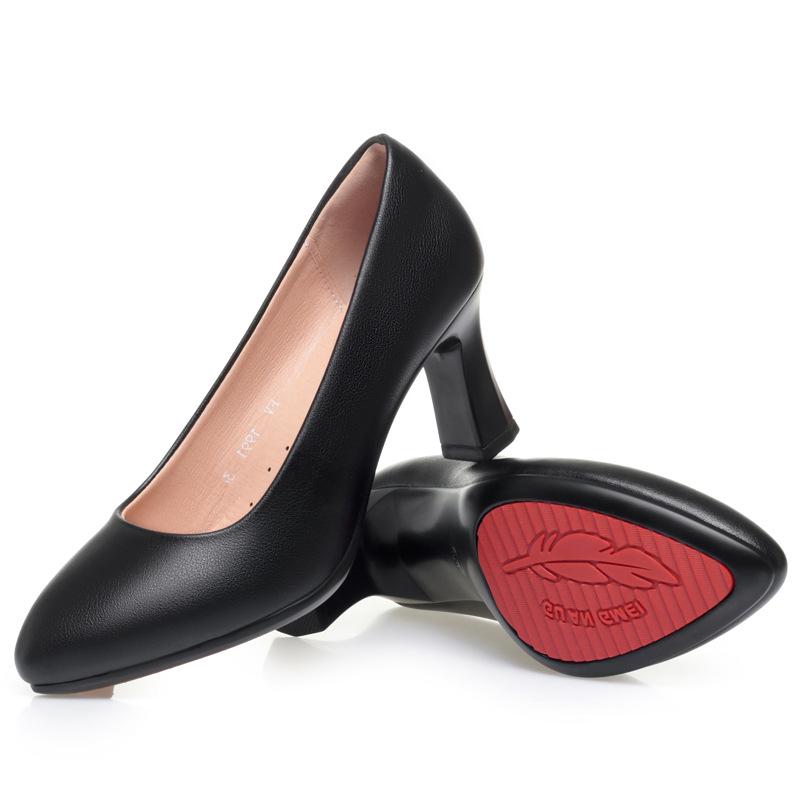 

Soft leather business shoes, long-term standing commuting shoes, black soft-soled leather shoes, high-heeled chunky heels, lightweight shoes 34 чёрный