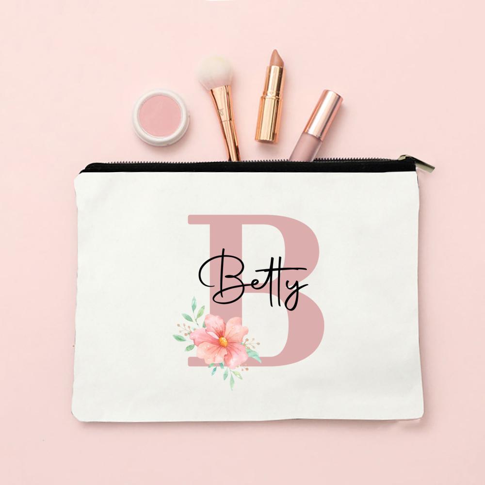 Personalized Name Makeup Bag Letter Wedding Bridesmaid Gift Travel Cosmetic Organizer Canvas Custom Bag Ladies Pencil Case Purse