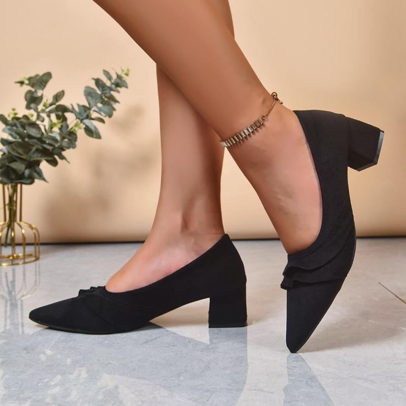 Pointed Toe Women Heeled Shoes Fashion Dress Chunky Shoes Shallow Luxury Pumps 2025 Autumn Designer Sexy Elegant Chaussure Femme