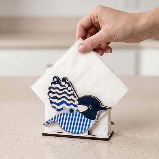 Wooden Paper Towel Holder Decorative Bird Turtle Floral Tissue Dispenser with Universal Card Slot, Napkin Dispenser for Kitchen Dining Table Counter