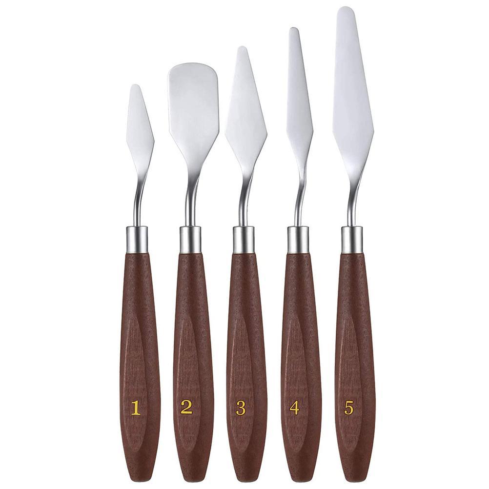 5Pcs Artist Painting Palette Oil Painting Mixing Scraper Stainless Steel Wood Oil Paint Spatula Set