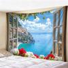 Window View Tapestry Wall Hanging, Scenic Nature Landscape Backdrop, Artificial Window Wall Decor for Bedroom Living Room