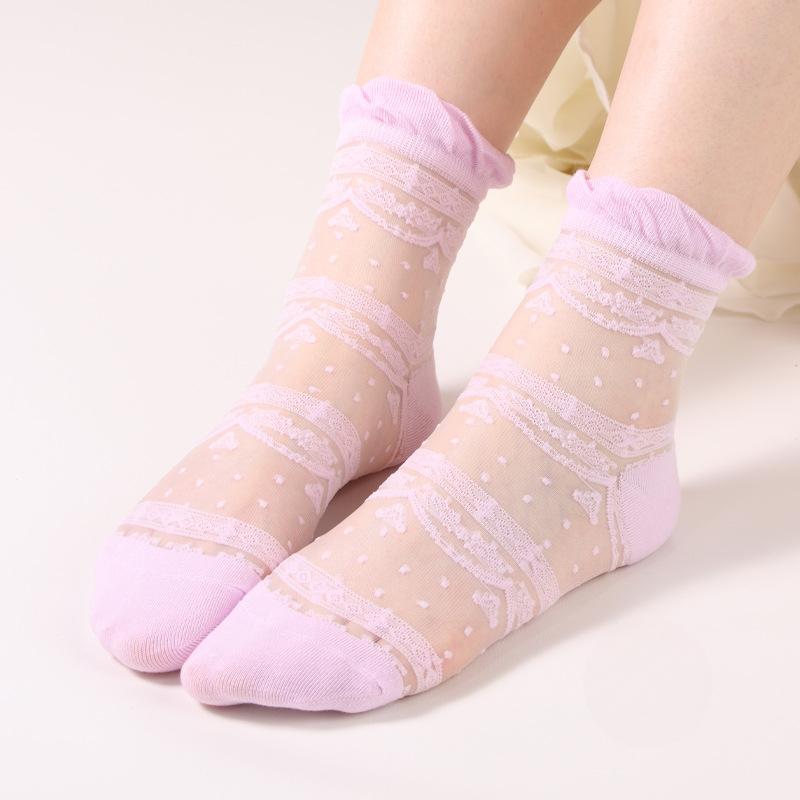 Women's Summer Thin Fashion Cool Transparent Hollow Out Flower Crystal Stockings