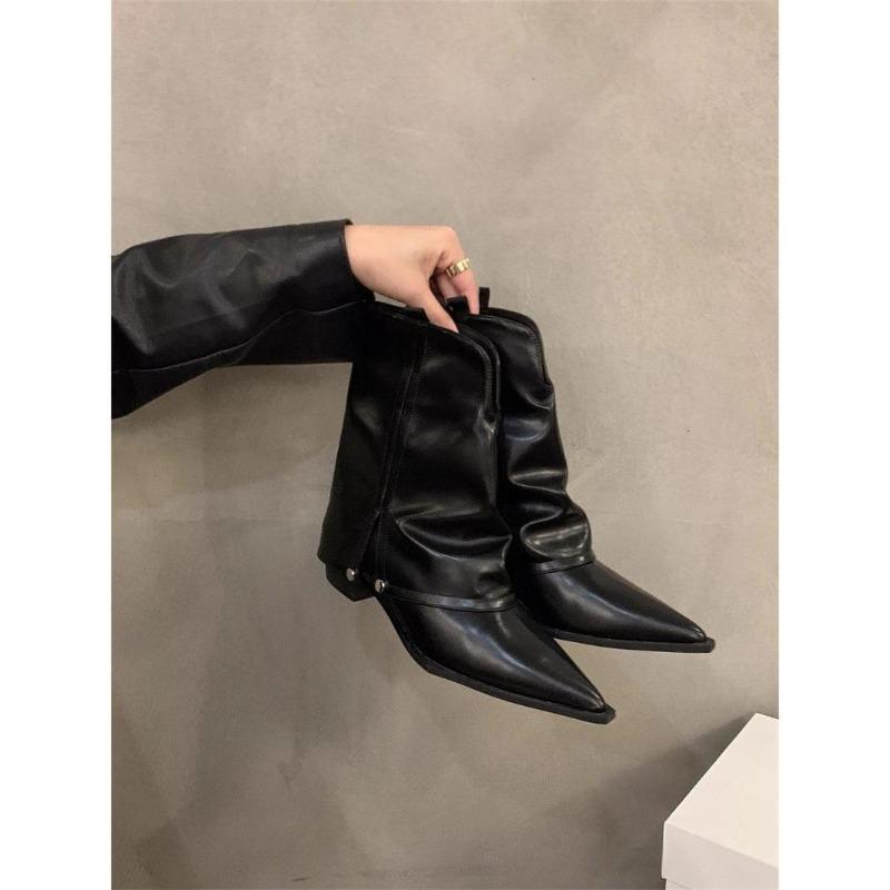 Coarse-cuffed Pointed-toe Boots - New Styles for Autumn and Winter, Short Boots, Unique Vintage Women's Shoes
