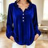 Women's Velvet Long Sleeve V-Neck Blouse with Ruffle Collar