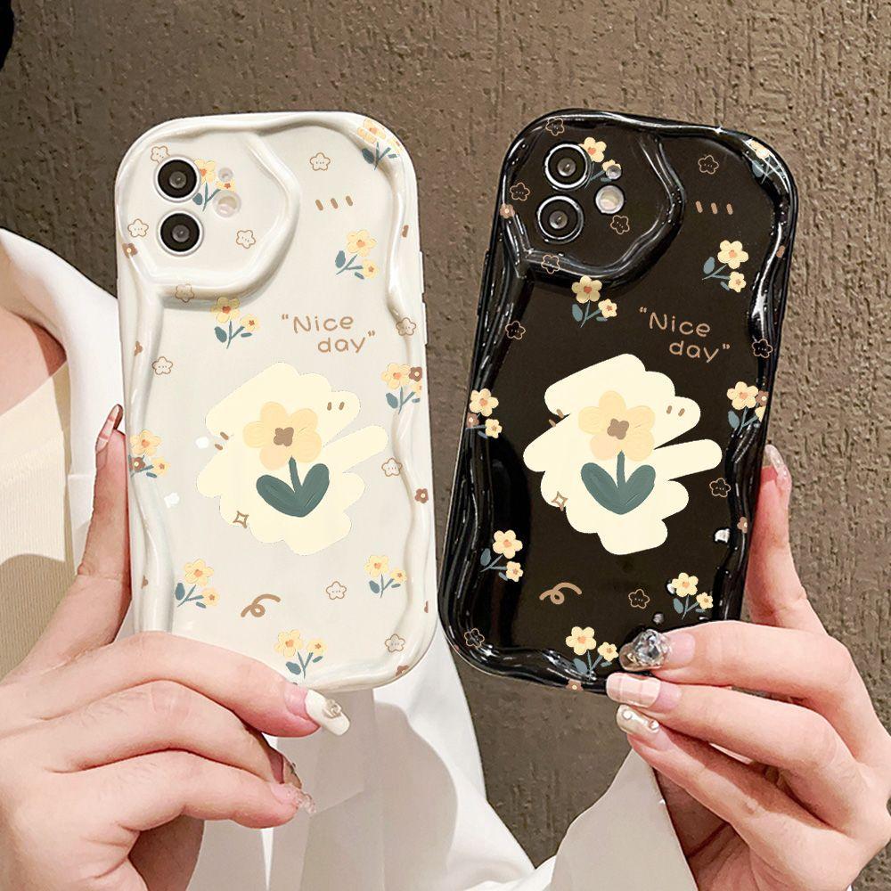 Yellow flower applies to iPhone15promax mobile phone case Apple 14 cream wave 12/13 soft case 11