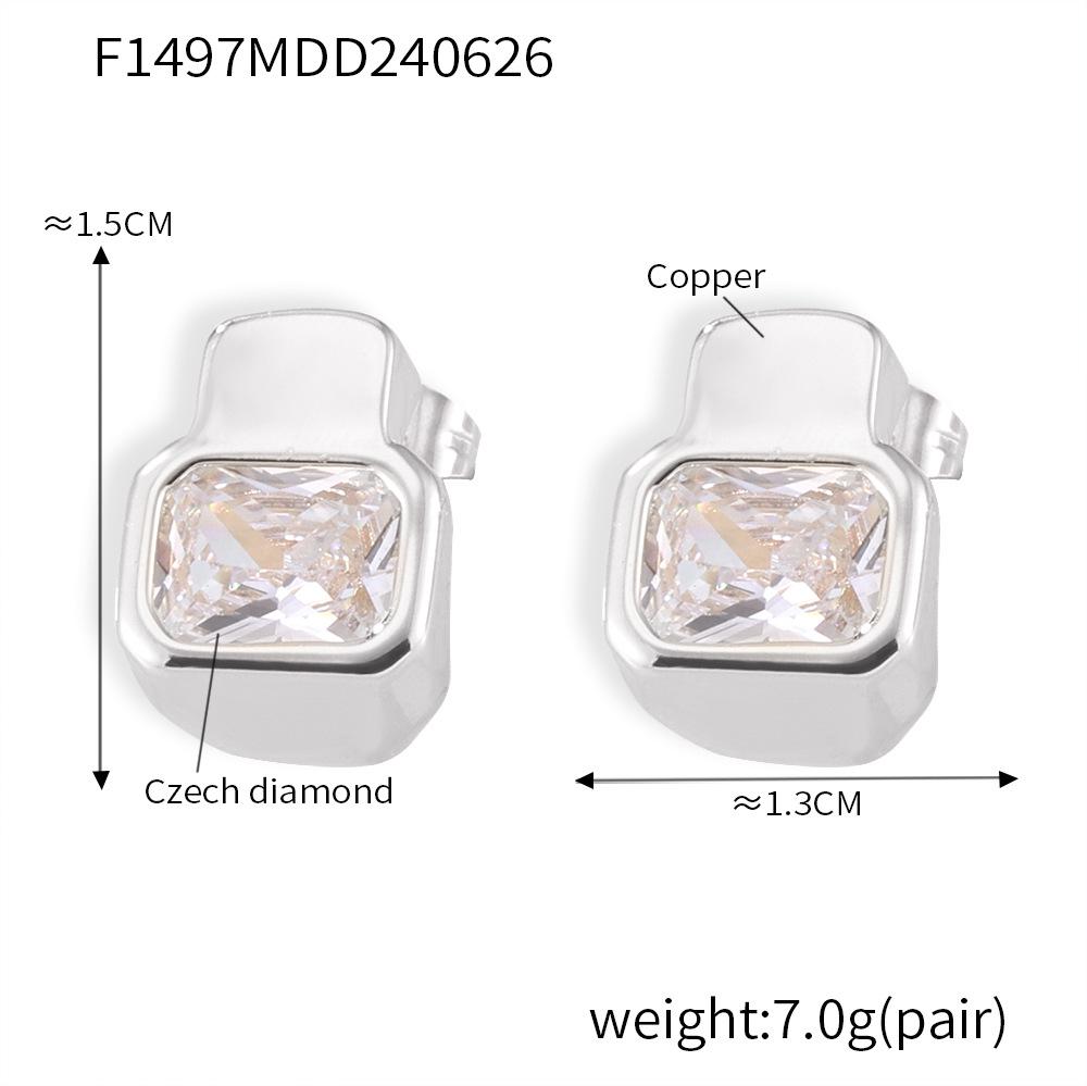 Hepburn-Inspired Geometric Diamond Earrings: Versatile, Fashionable, Light Luxury Copper with 18k Gold Plating