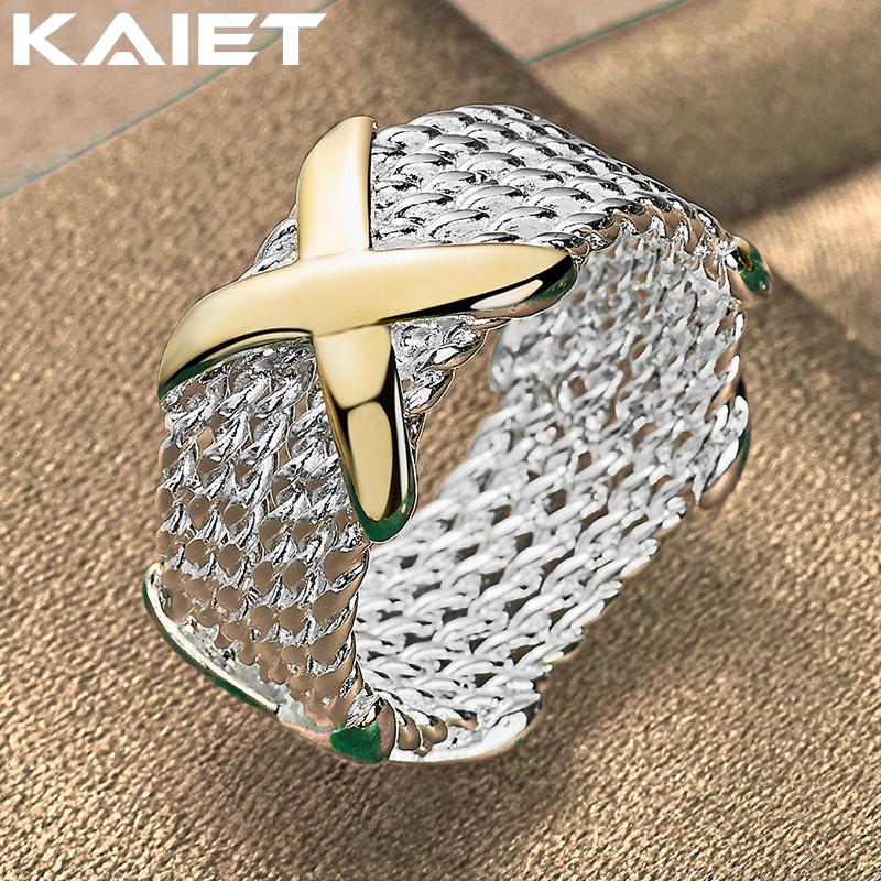 925 Silver Gold Cross 5-10 Ring For Women Lover Party Fashion Accessories Jewelry