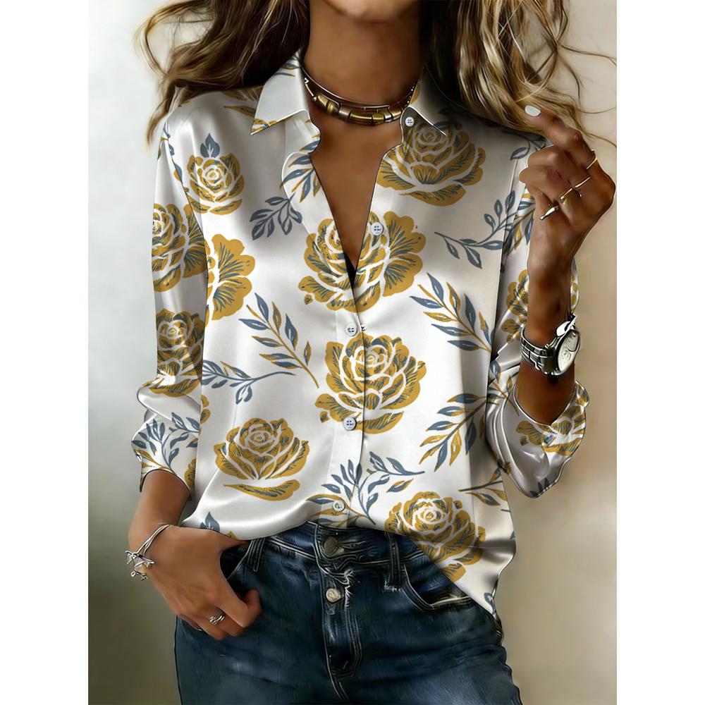 

The lady s long-sleeved button-down shirt features a fashionable floral design, making it perfect for both casual wear and an elegant appearance. 2XL білий