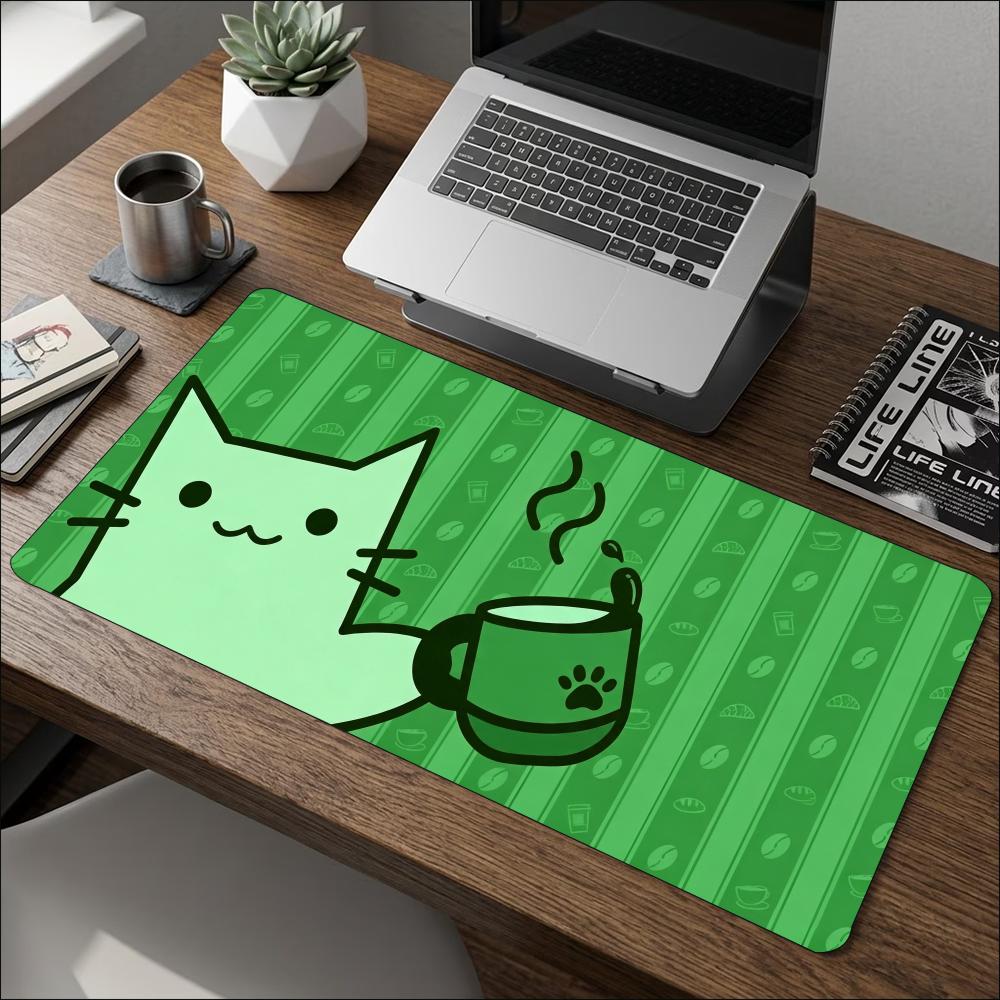 Cartoon Kitty Coffee Doodle Art NonSlip Rubber Mouse Pad For Accurate Mouse Control Gaming Desktop Daily Office Use