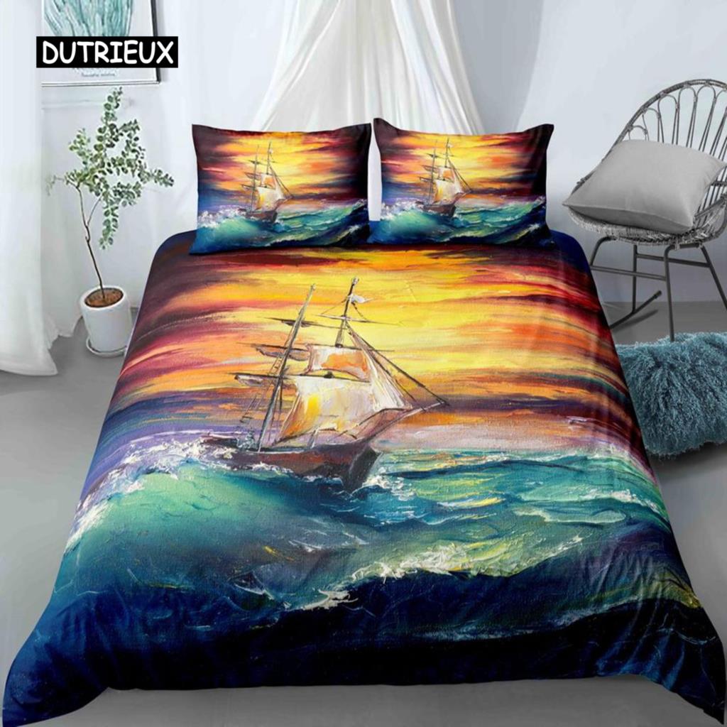 Oil Painting Landscape King Dimension Queen Size Bedspread Cover Natural Scenery Sleep Bedding Collection Teen Adult Floral Ocean Building Heavy-duty