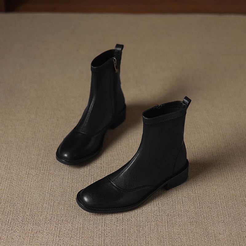 Krazing Pot Microfiber Round Toe Thick Heels Chelsea Boots Size 42 Zip Beauty Lady Women Stretch Ankle Boots